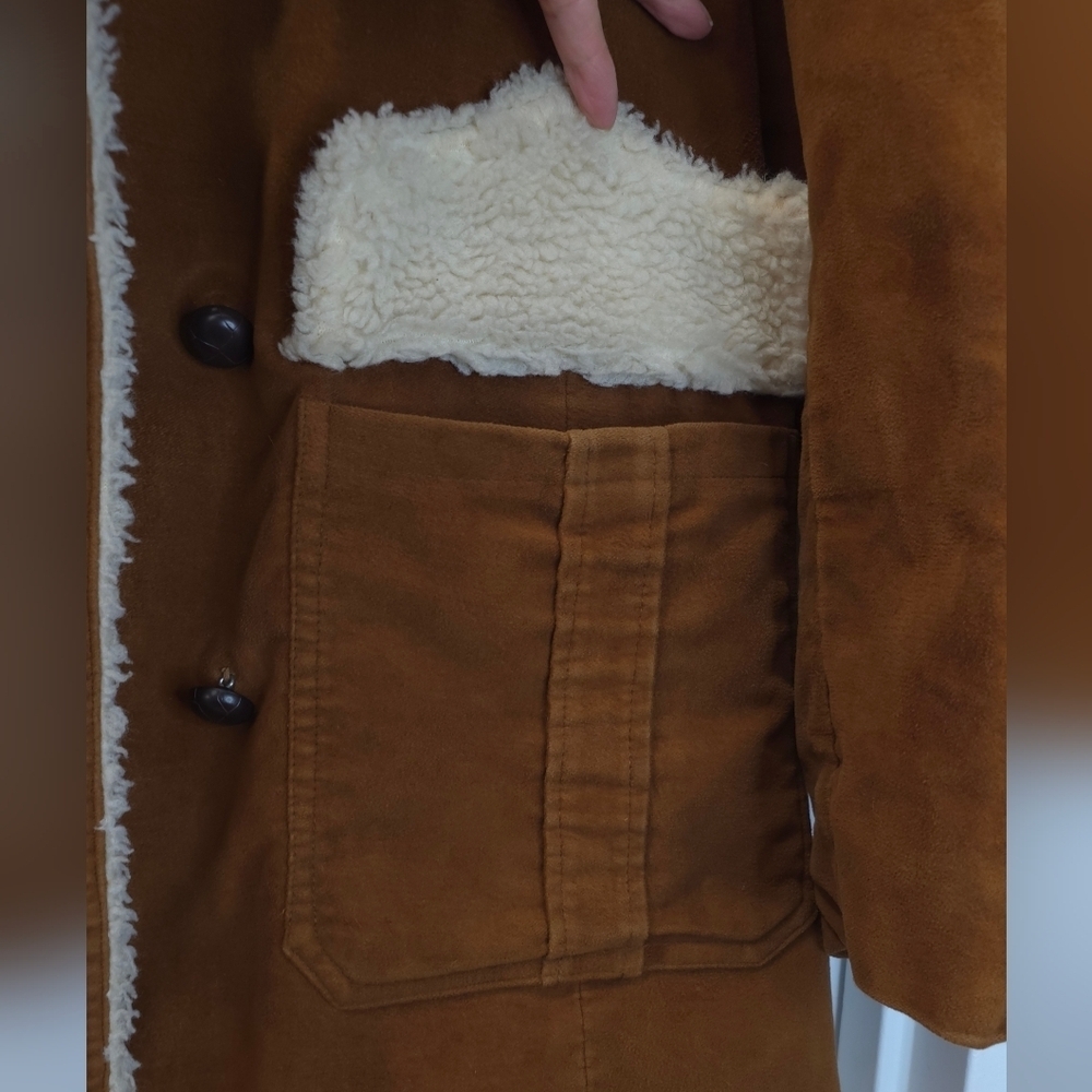 Vintage 70s Brown Faux Suede faux shearling And Sherpa Rancher Jacket L - Picture 8 of 11